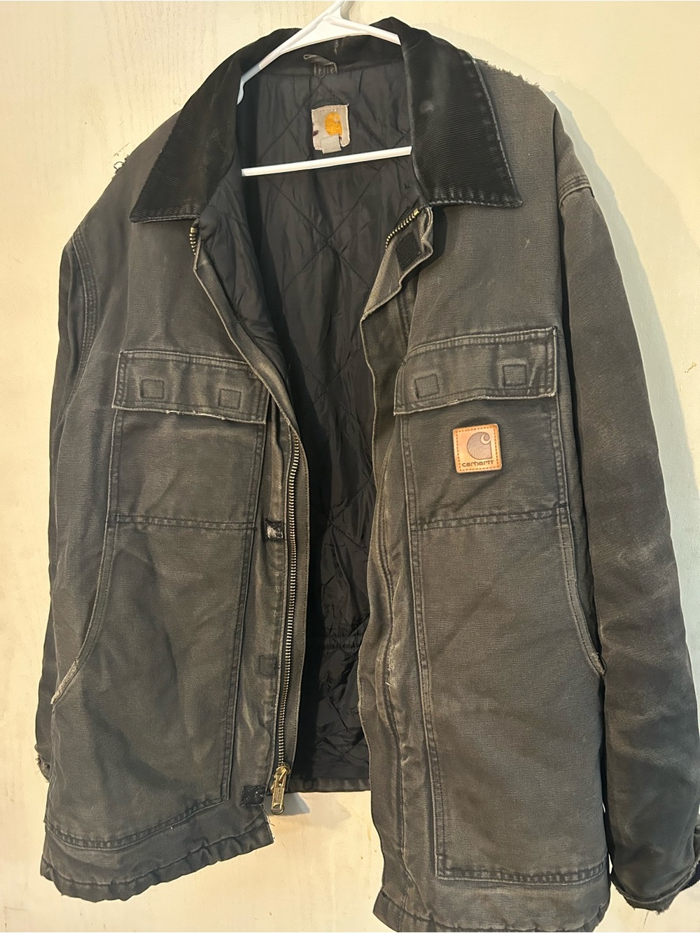 Carhartt Men’s Dark Gray Canvas Work Jacket with Corduroy Collar